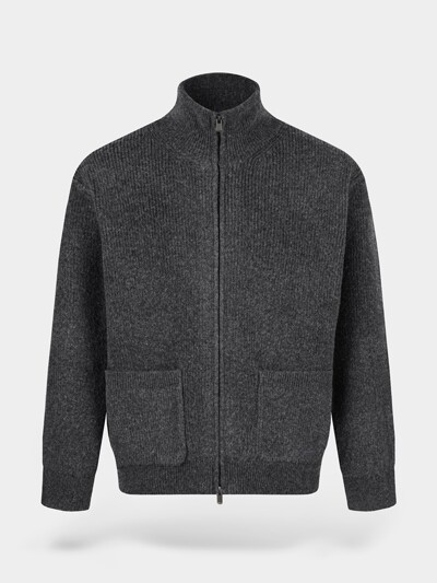 [birbante] 캐시미어 터치 투웨이 니트 집업 - 차콜