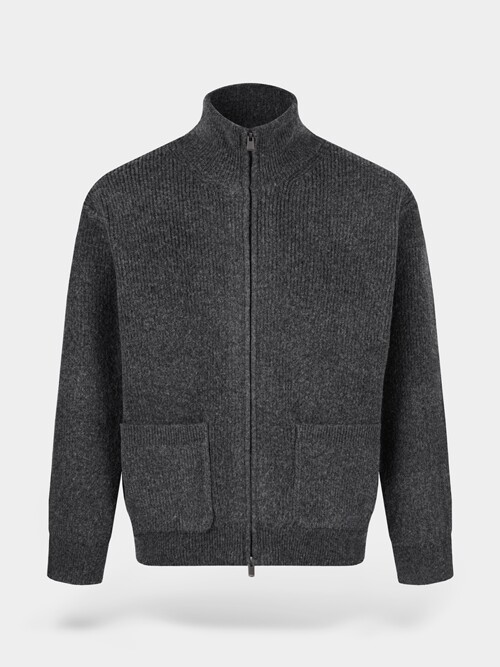 [birbante] 캐시미어 터치 투웨이 니트 집업 - 차콜