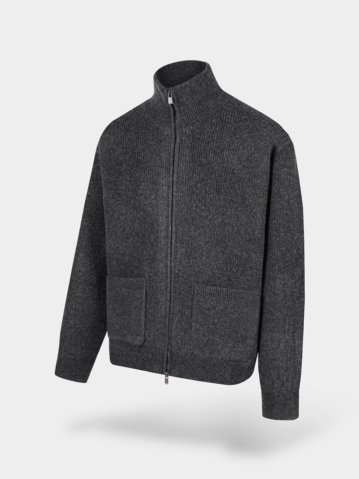 [birbante] 캐시미어 터치 투웨이 니트 집업 - 차콜