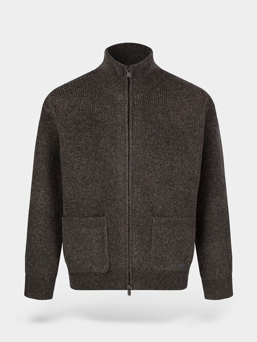 [birbante] 캐시미어 터치 투웨이 니트 집업 - 브라운