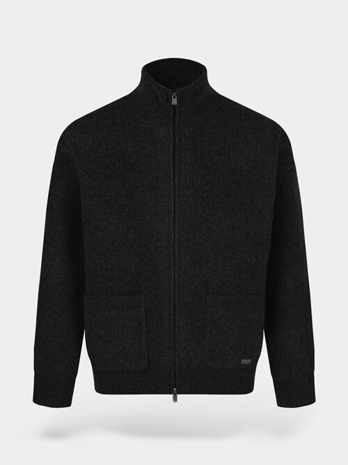 [birbante] 캐시미어 터치 투웨이 니트 집업 - 블랙