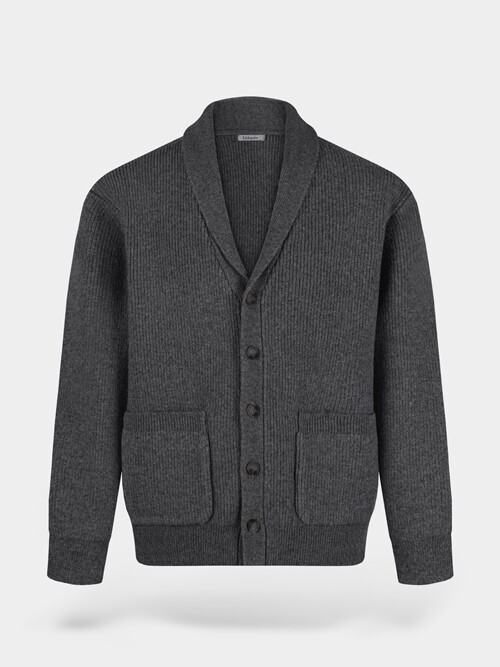 [birbante] 캐시미어 터치 숄 카라 가디건 - 차콜