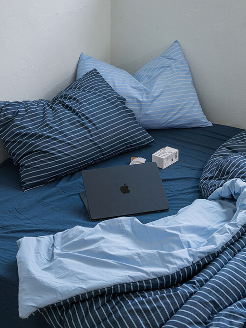 파운드 스트라이프 고밀도 60수 항균 워싱 옥수수솜 이불베개세트 SS/Q 4색