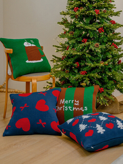 크리스마스 겨울 니트 쿠션 + 쿠션솜 세트 50*50 2종