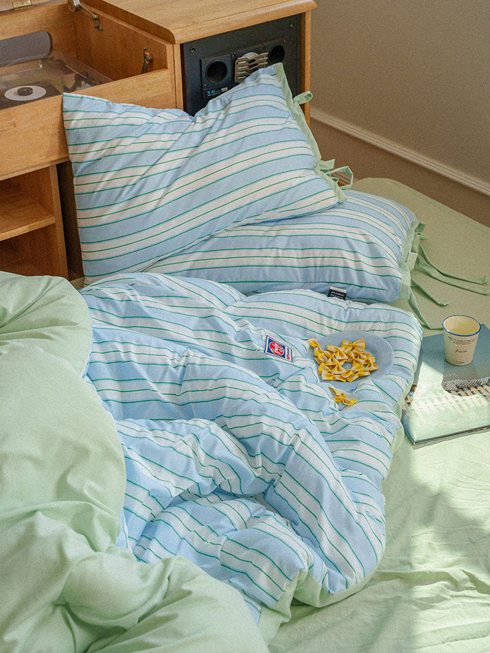 프레피 스트라이프 와펜 간절기/사계절 이불리본베개세트 SS/Q 4컬러