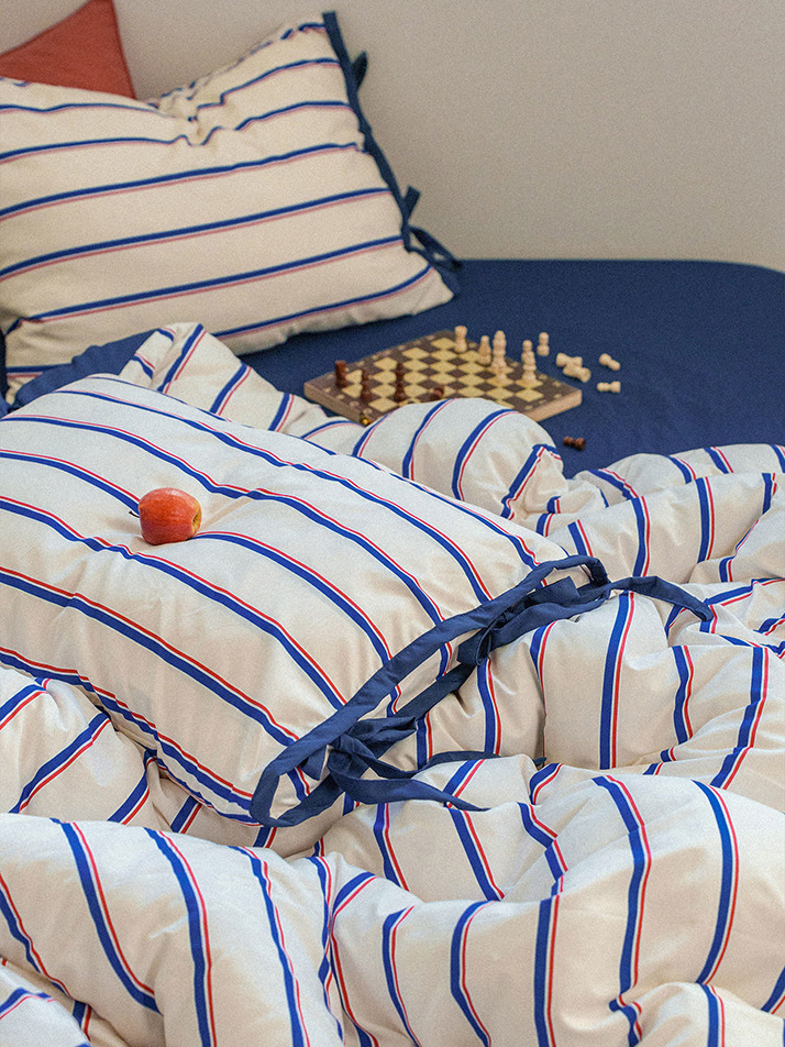 프레피 스트라이프 와펜 간절기/사계절 이불리본베개세트 SS/Q 4컬러