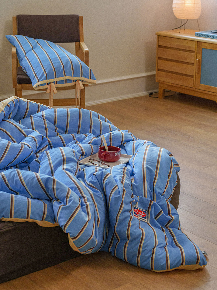 프레피 스트라이프 와펜 간절기/사계절 이불리본베개세트 SS/Q 4컬러