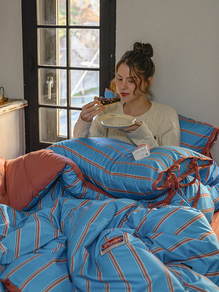 프레피 스트라이프 와펜 간절기/사계절 이불리본베개세트 SS/Q 4컬러