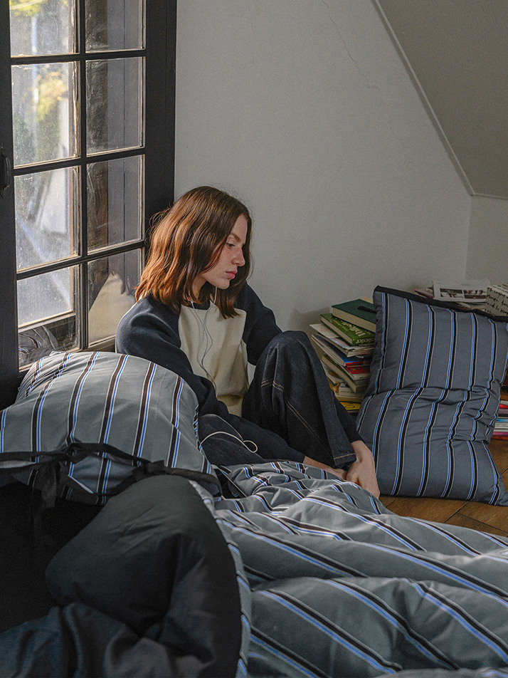 프레피 스트라이프 와펜 간절기/사계절 이불리본베개세트 SS/Q 4컬러