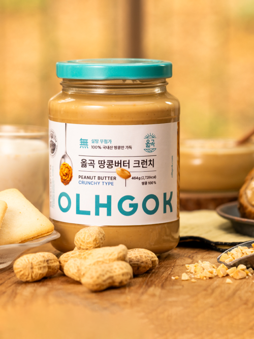 [옳곡] 국내산 100% 무첨가 땅콩버터 464g 크런치