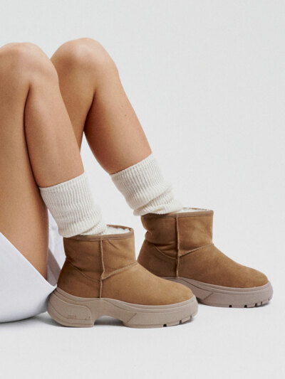 Short Basic Fur Boots / Camel