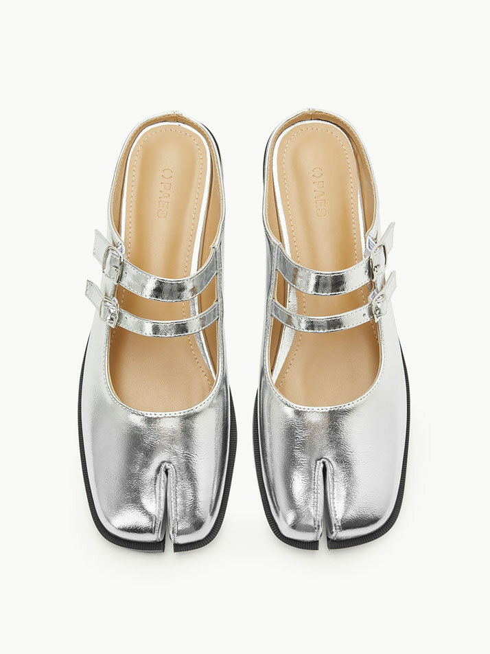 Double Buckle Mule / Silver