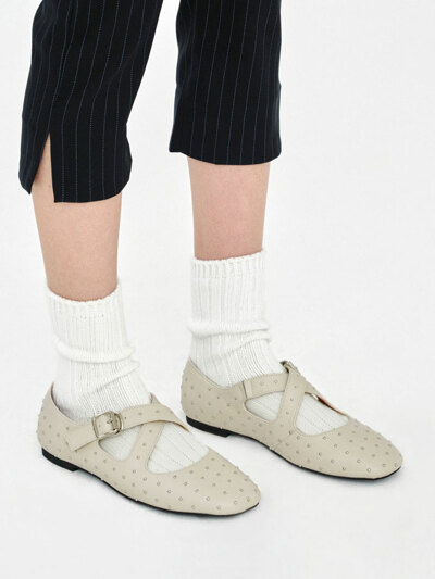 Cross Buckle Mary Jane / Stud Beige