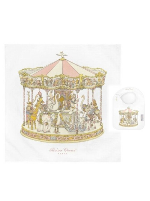 [아뜰리에슈] 10%off SET - Carré+Satin Bib – Carousel Pink