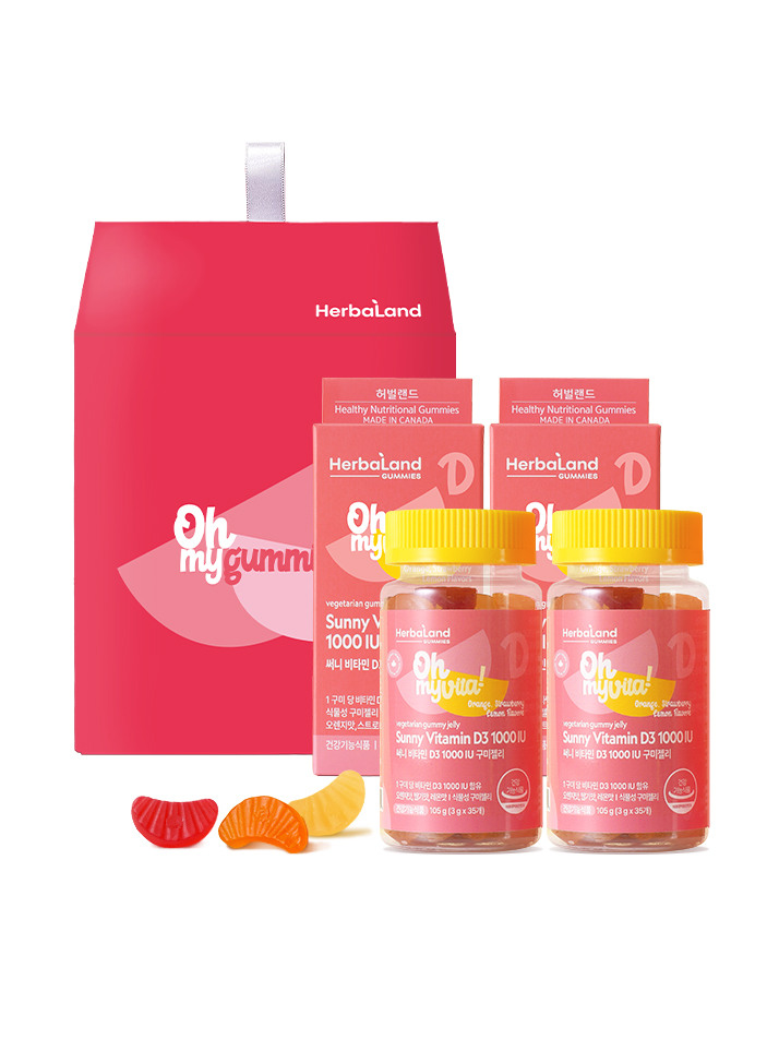 허벌랜드 2병 선물세트/써니 비타민D3 1000 IU 구미젤리 (35구미x2병)