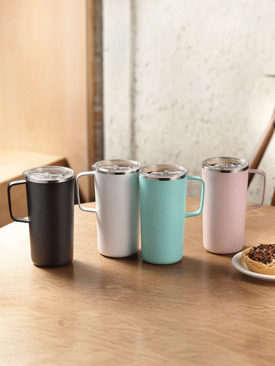 아소부 스텐 세라믹 진공 보온보냉 타워 머그컵 600ML