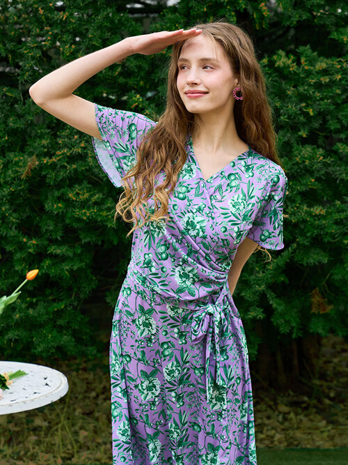 매쉬 쿨 랩 원피스 꽃열매 퍼플