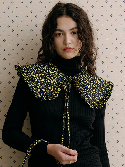 프릴 퀼팅 케이프 레오파드 옐로우