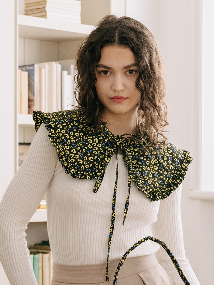 프릴 퀼팅 케이프 레오파드 옐로우