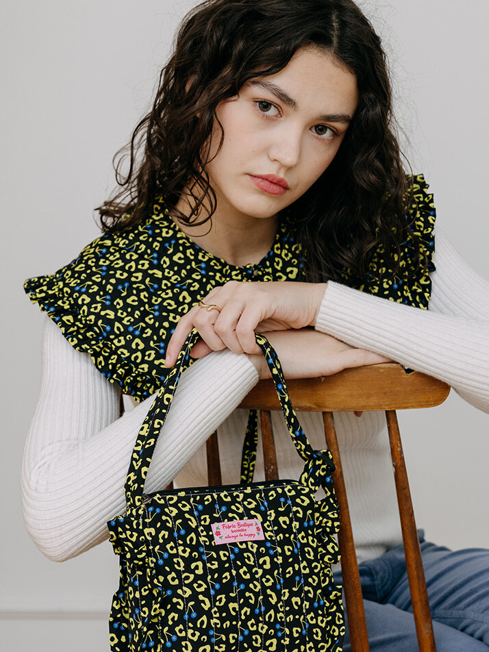 프릴 퀼팅 케이프 레오파드 옐로우