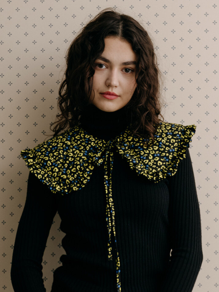 프릴 퀼팅 케이프 레오파드 옐로우