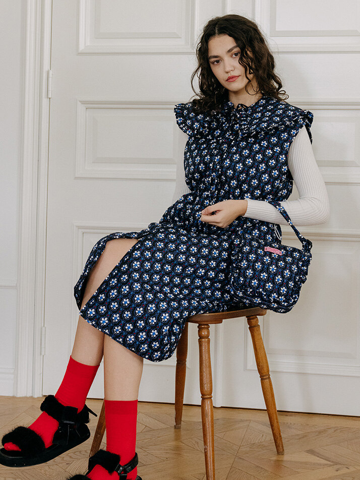 [세트]퀼팅 롱 베스트 원피스+케이프