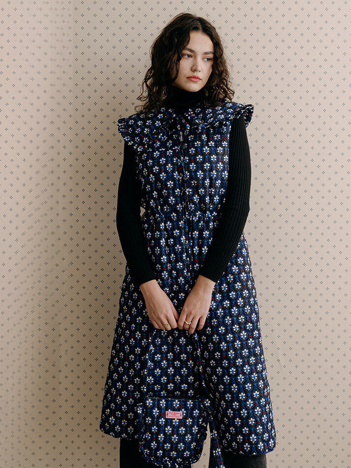 [세트]퀼팅 롱 베스트 원피스+케이프