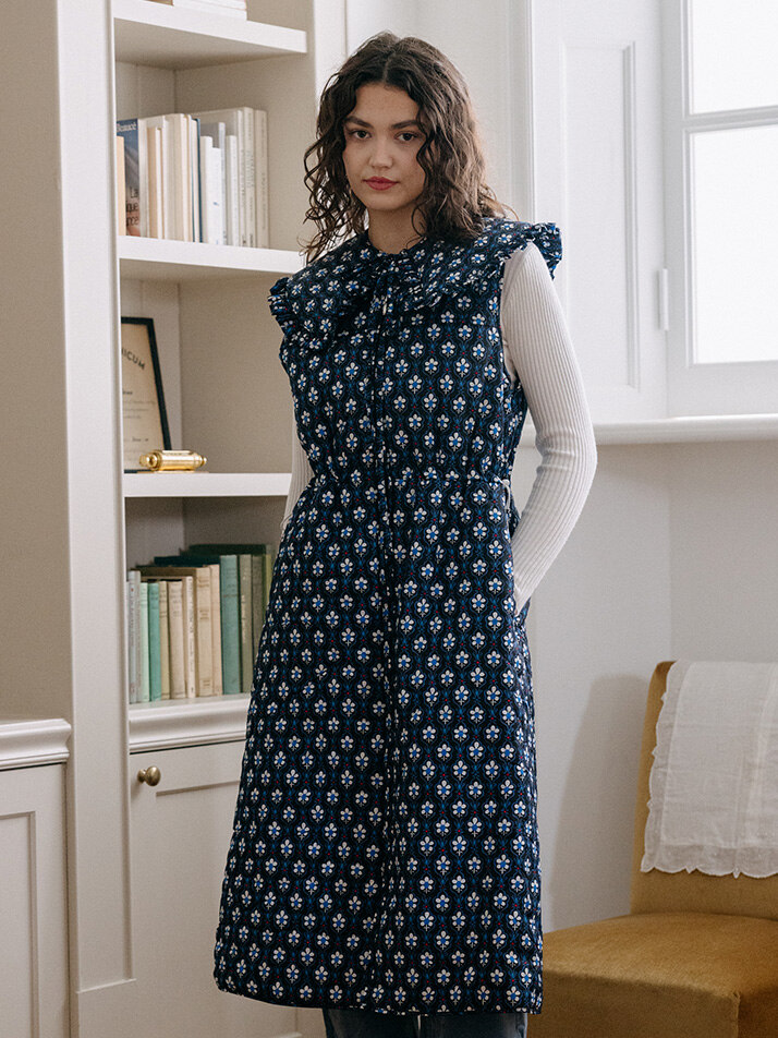 [세트]퀼팅 롱 베스트 원피스+케이프