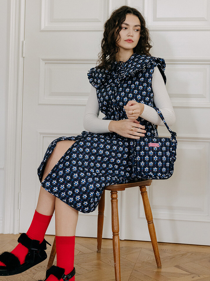 [세트]퀼팅 롱 베스트 원피스+케이프