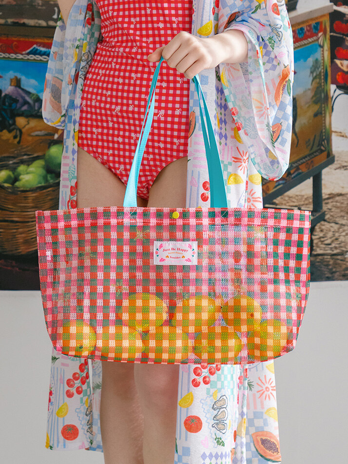 메쉬 아쿠아 볼링백 체크 핑크