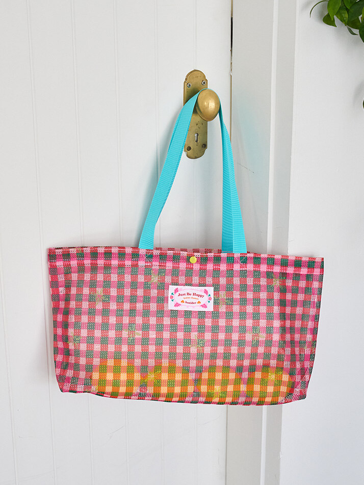 메쉬 아쿠아 볼링백 체크 핑크