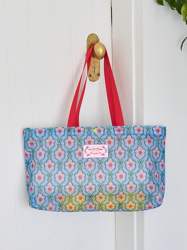 메쉬 아쿠아 볼링백 꽃송이 블루