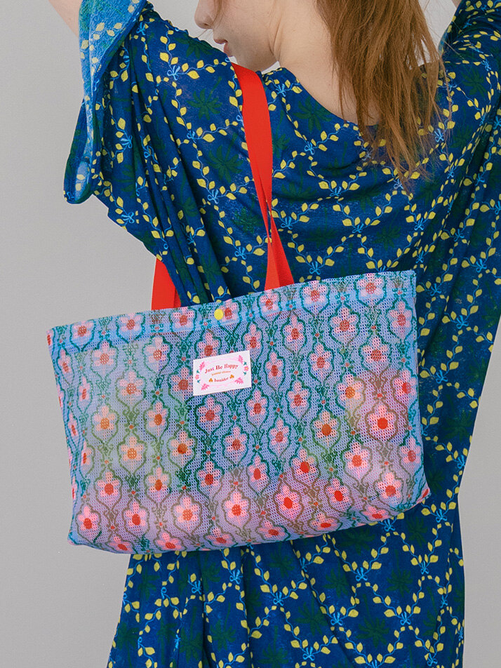 메쉬 아쿠아 볼링백 꽃송이 블루