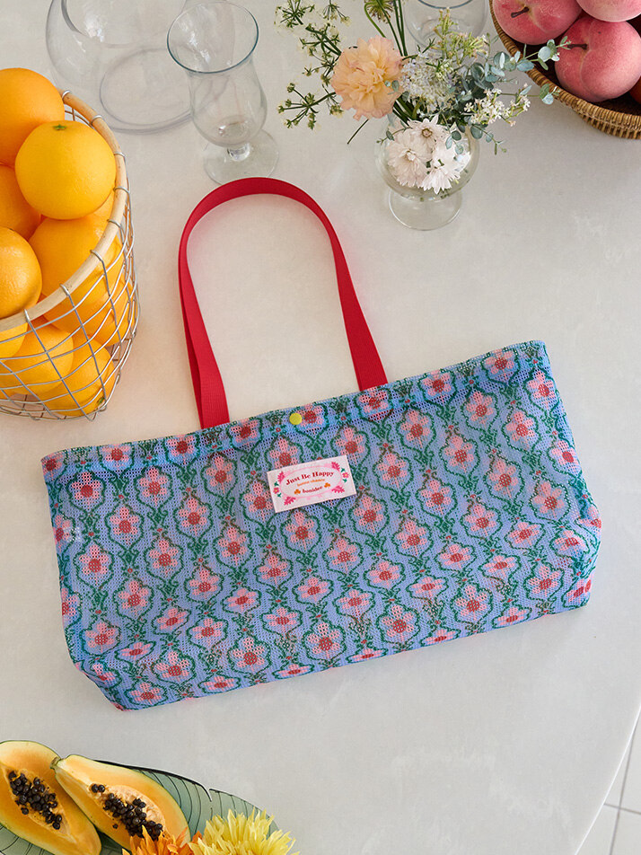 메쉬 아쿠아 볼링백 꽃송이 블루