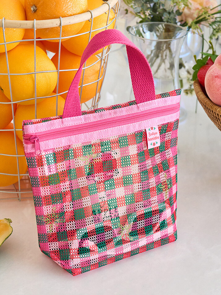 메쉬 미니 파우치 체크 핑크