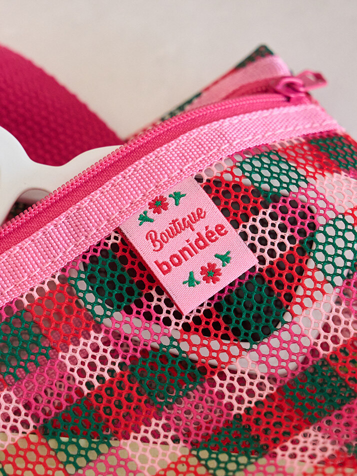 메쉬 미니 파우치 체크 핑크