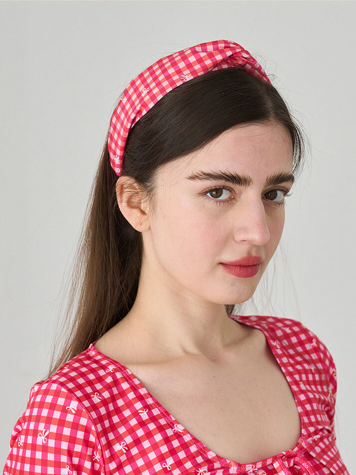 반다나 헤어밴드 체크(레드)