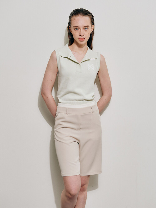 더블 웨이스트 버뮤다 팬츠_BEIGE