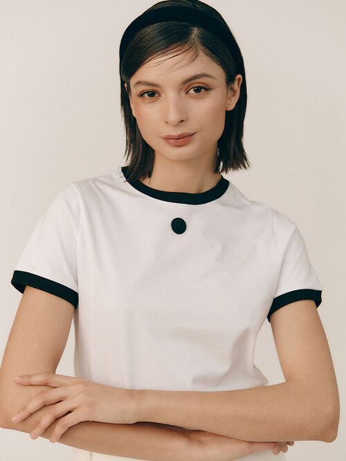 반팔 배색 실켓 티셔츠_WHITE