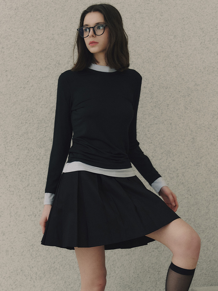 모달 레이어드 티셔츠_BLACK