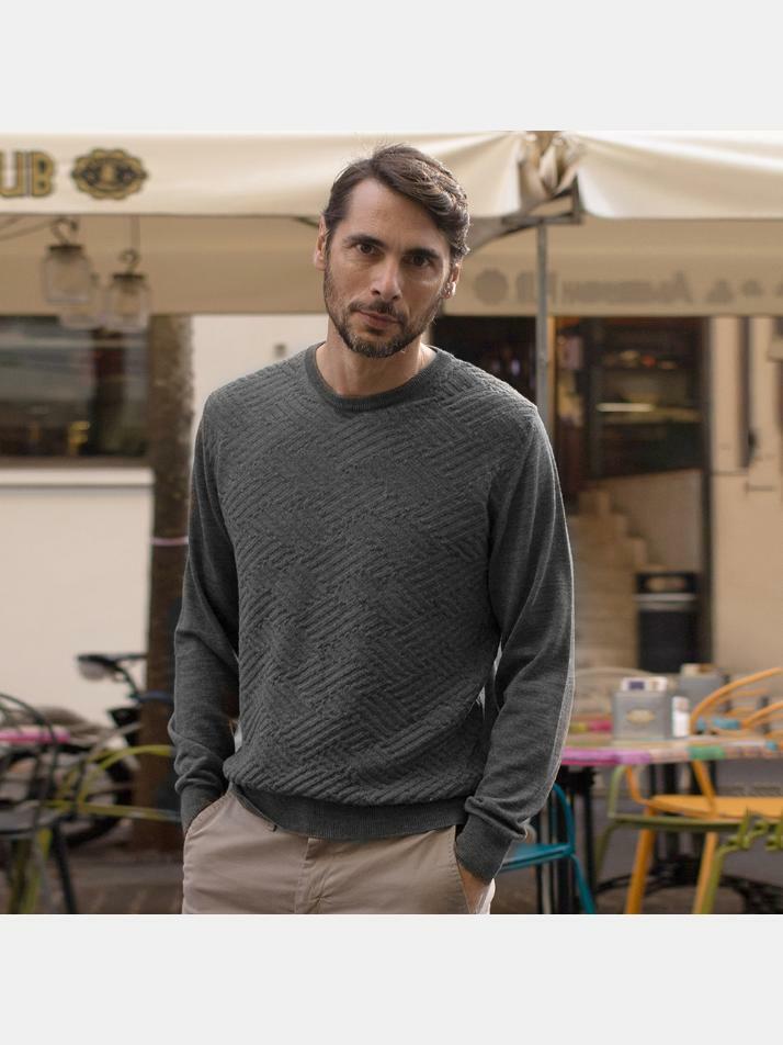 [아르메오디] 레귤러핏 사선 스트라이프 메리노 울 니트 DFINT801CH