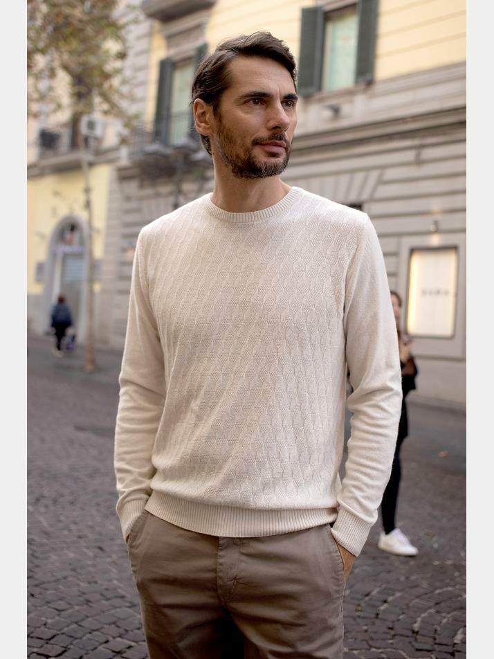 [아르메오디] 레귤러핏 캐시미어 모던 텀블링 모스 패턴 니트 DFINT800IV