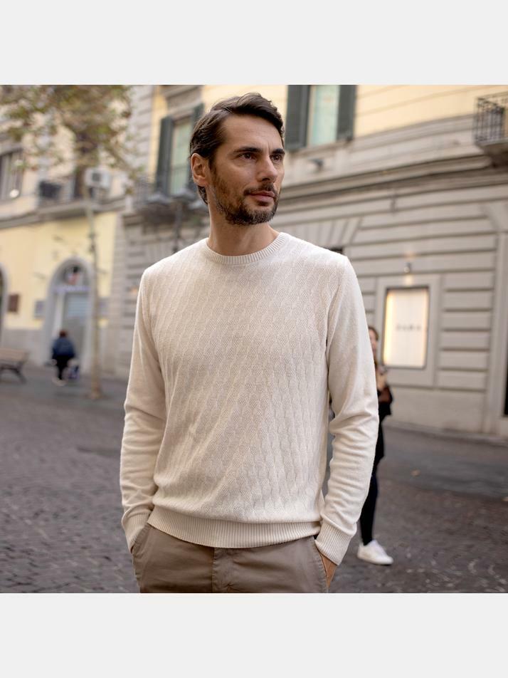 [아르메오디] 레귤러핏 캐시미어 모던 텀블링 모스 패턴 니트 DFINT800IV