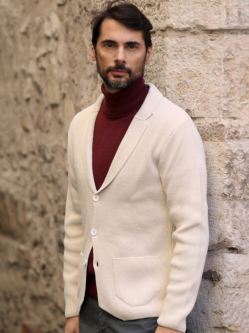 [아르메오디] 레귤러핏 멜란지 니트 자켓 가디건 이태리직수입 EFICD910CR