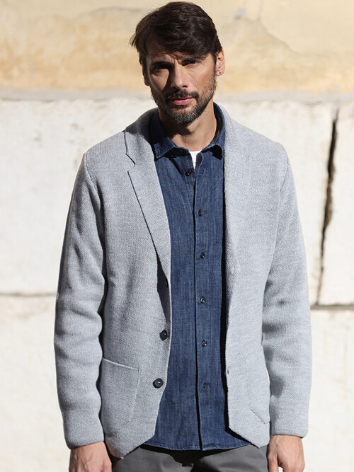 [아르메오디] 레귤러핏 멜란지 니트 자켓 가디건 이태리직수입 EFICD910GR