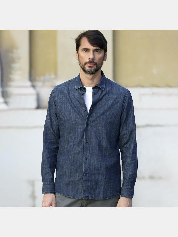 [아르메오디] 레귤러핏 스톤 워싱 데님 청셔츠 EFIST750BL