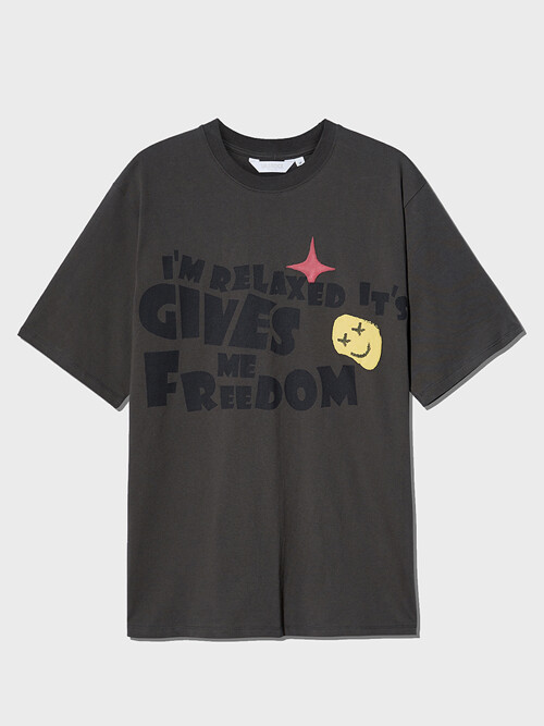 슬로건 아트웍 반팔 티셔츠 차콜