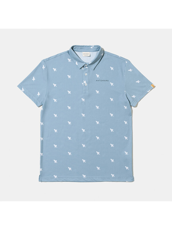 Spaceship Pattern Polo Mens Cloud Blue