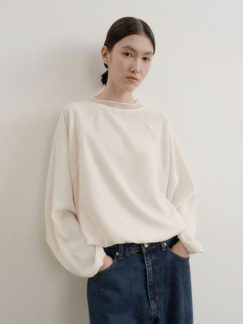 실키 시어넥  스트링 스웻셔츠 (2컬러)