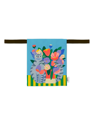 스트링파우치 Flowers and cat blue / 아가트 싱어(Agathe Singer)